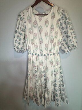 Christian LaCroix 100% Cotton Tie Back Flare floral dress w Puff Sleeves - Med.